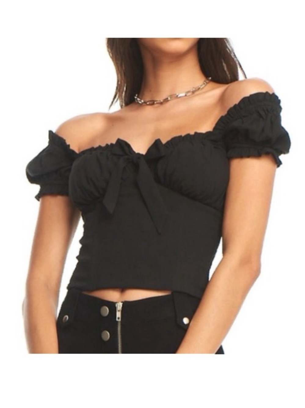 I.AM.GIA Naomi Top in Black Milkmaid Boned Corset Puff Sleeve Blouse